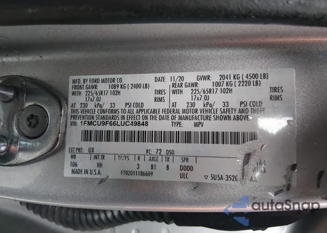 2020 Ford Escape S from USA, damaged, VIN 1FMCU9F66LUC49848